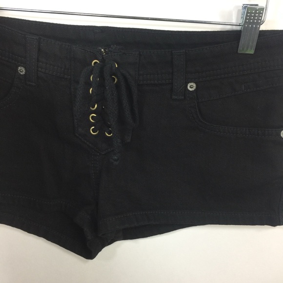 Carmar Black Lace-Up Denim Mini Low Rise Shorts Size 28 - Picture 4 of 8